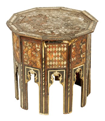 Lot 1074 - A 17TH/18TH CENTURY EBONY, MOTHER OF PEARL AND TORTOISESHELL ISLAMIC OTTOMAN OCCASIONAL TABLE IN NEED OF RESTORATION