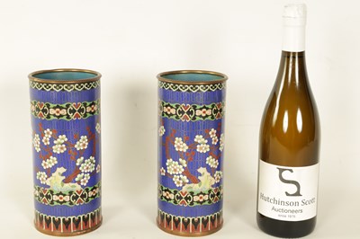 Lot 127 - A PAIR OF 19TH CENTURY CHINESE CLOISONNÉ ENAMEL CYLINDRICAL VASES