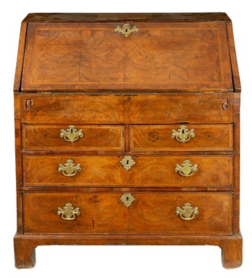 Lot 1102 - A WILLIAM AND MARY FIGURED WALNUT BUREAU