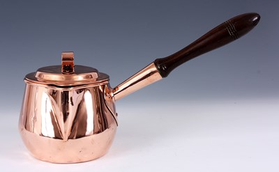 Lot 294 - AN EARLY VICTORIAN LARGE COPPER SAUCE PAN AND...