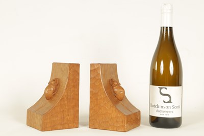 Lot 984 - A GOOD PAIR OF ROBERT 'MOUSEMAN' THOMPSON AZED OAK BOOKENDS