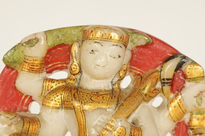 Lot 196 - A 19TH CENTURY INDIAN ALABASTER GILT AND POLYCHROME SCULPTURE