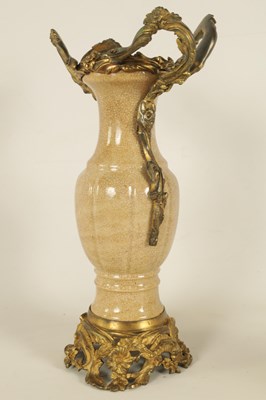 Lot 139 - AN EARLY CHINESE CRACKLE WARE VASE WITH 18TH CENTURY ORMOLU MOUNTS