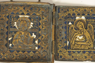 Lot 462 - A RUSSIAN BRONZE AND ENAMEL CRUCIFIX TOGETHER WITH A BRONZE AND ENAMEL TRIPTYCH