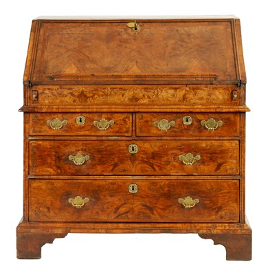 Lot 911 - A GOOD WILLIAM AND MARY HERRING-BANDED FIGURED WALNUT BUREAU