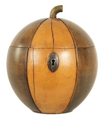 Lot 577 - A GEORGE III FRUITWOOD CANTALOUPE MELON TEA CADDY