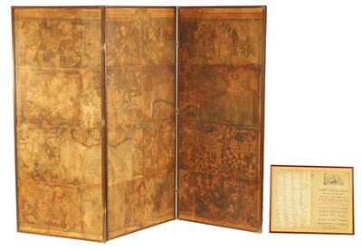 Lot 956 - A RARE 18TH CENTURY MAHOGANY FRAMED LARGE TRIPLE FOLDING SCREEN DEPICTING A DETAILED MAP OF THE CITY OF LONDON