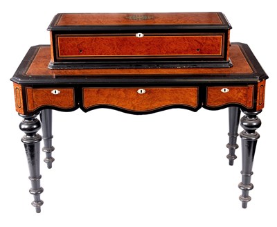 Lot 601 - A LATE 19TH CENTURY INLAID, EBONIZED & AMBOYNA...