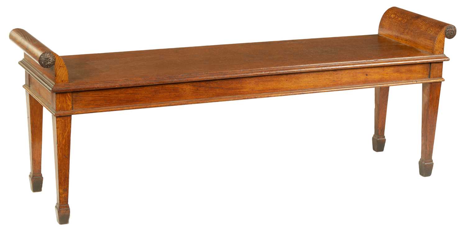 Lot 120 - HOWARD & SONS LTD, BERNERS St, A LATE 19TH CENTURY OAK HALL BENCH