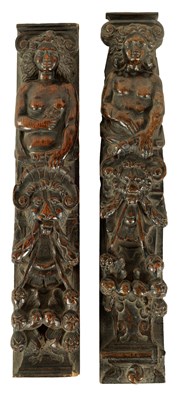 Lot 555 - A PAIR OF EARLY CARVED OAK PILASTERS