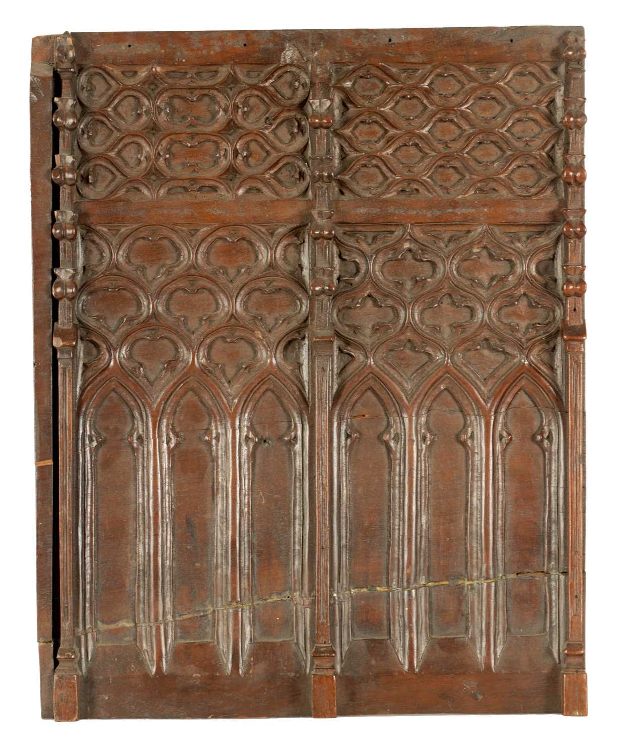 Lot 383 - A 16TH/17TH CENTURY GOTHIC CARVED WALNUT PANEL