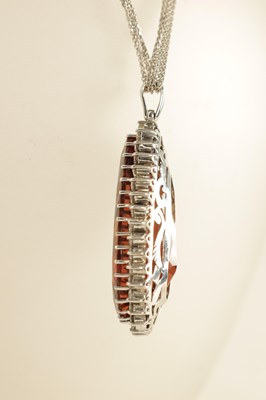 Lot 250 - A LARGE 18CT WHITE GOLD TEARDROP ZULTANITE AND DIAMOND PENDENT ON FIVE CHAIN NECKLACE