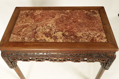 Lot 96 - A  GOOD 19TH CENTURY CHINESE HARDWOOD MARBLE TOP CENTRE TABLE