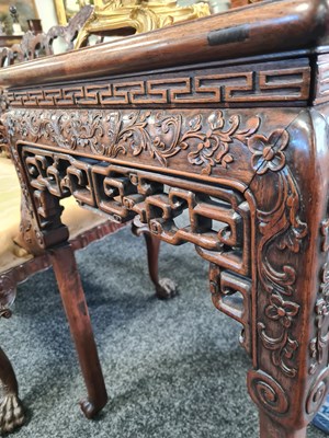Lot 96 - A  GOOD 19TH CENTURY CHINESE HARDWOOD MARBLE TOP CENTRE TABLE
