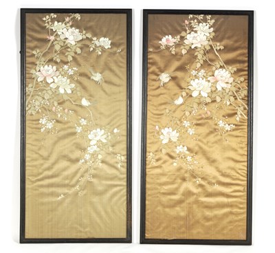 Lot 85 - A PAIR OF MEIJI JAPANESE SILK EMBROIDERED PANELS