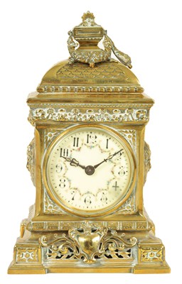 Lot 1340 - A LATE 19TH CENTURY ORNATE CAST BRASS MANTEL CLOCK