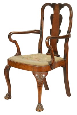 Lot 1133 - A 19TH CENTURY EARLY GEORGIAN STYLE WALNUT ARMCHAIR