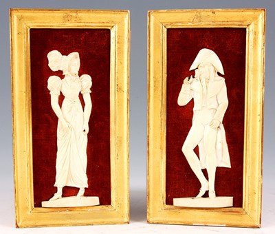 Lot 523 - A PAIR OF 19TH CENTURY CARVED IVORY...