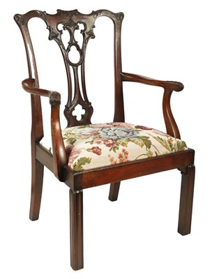 Lot 1172 - A CHIPPENDALE STYLE CARVED MAHOGANY CHILD'S OPEN ARMCHAIR