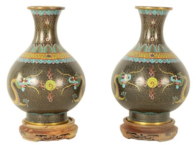 Lot 59 - A PAIR OF CHINESE CLOISONNÉ ENAMEL BULBOUS VASES WITH FLARED NECKS