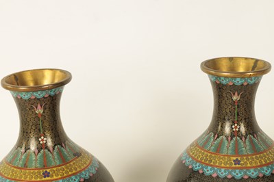 Lot 59 - A PAIR OF CHINESE CLOISONNÉ ENAMEL BULBOUS VASES WITH FLARED NECKS