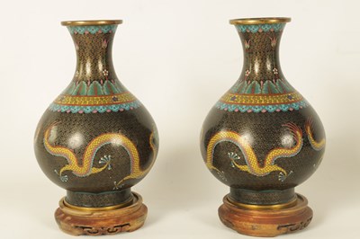 Lot 59 - A PAIR OF CHINESE CLOISONNÉ ENAMEL BULBOUS VASES WITH FLARED NECKS