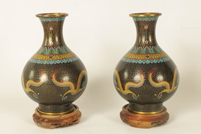 Lot 59 - A PAIR OF CHINESE CLOISONNÉ ENAMEL BULBOUS VASES WITH FLARED NECKS