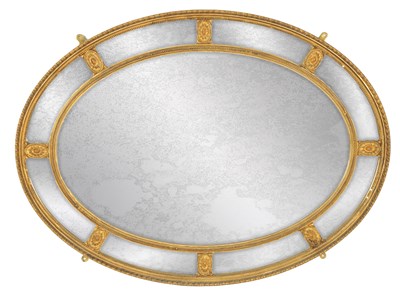 Lot 1367 - A 19TH CENTURY ADAM STYLE GILT OVAL HANGING MIRROR