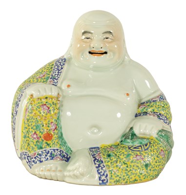 Lot 217 - A LATE 19TH CENTURY CHINESE POLYCHROME SEATED FIGURE OF A HOTEI
