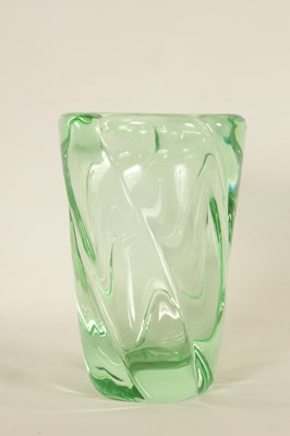 Lot 7 - A LARGE ART DECO DAUM TRANSLUCENT GREEN GLASS VASE