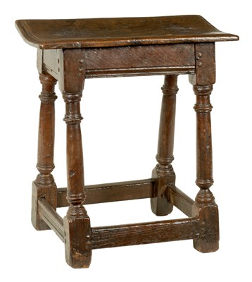 Lot 848 - AN EARLY 18TH CENTURY OAK JOINT STOOL