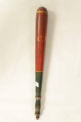 Lot 389 - A LARGE 19TH CENTURY POLYCHROME PAINTED TURNED WOOD TRUNCHEON