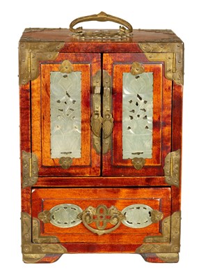 Lot 991 - A JADE AND BRONZE MOUNTED CHINESE JEWELLERY CABINET