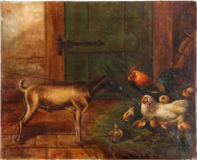 Lot 470 - EDWARD VAN HARNEVELDT OIL ON CANVAS Farmyard...