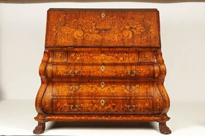 Lot 960 - AN 18TH CENTURY DUTCH MARQUETRY BOMBE-SHAPED BUREAU