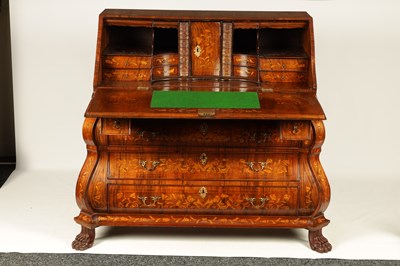 Lot 960 - AN 18TH CENTURY DUTCH MARQUETRY BOMBE-SHAPED BUREAU