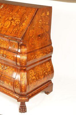 Lot 960 - AN 18TH CENTURY DUTCH MARQUETRY BOMBE-SHAPED BUREAU