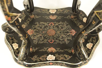 Lot 116 - A 19TH CENTURY CHINESE LACQUERED AND CHINOISERIE JARDINIERE STAND