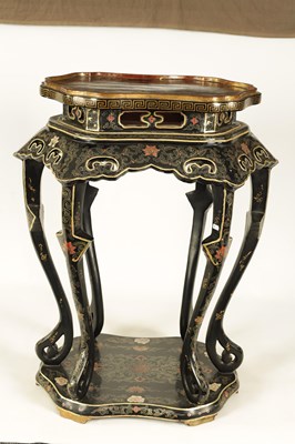 Lot 116 - A 19TH CENTURY CHINESE LACQUERED AND CHINOISERIE JARDINIERE STAND