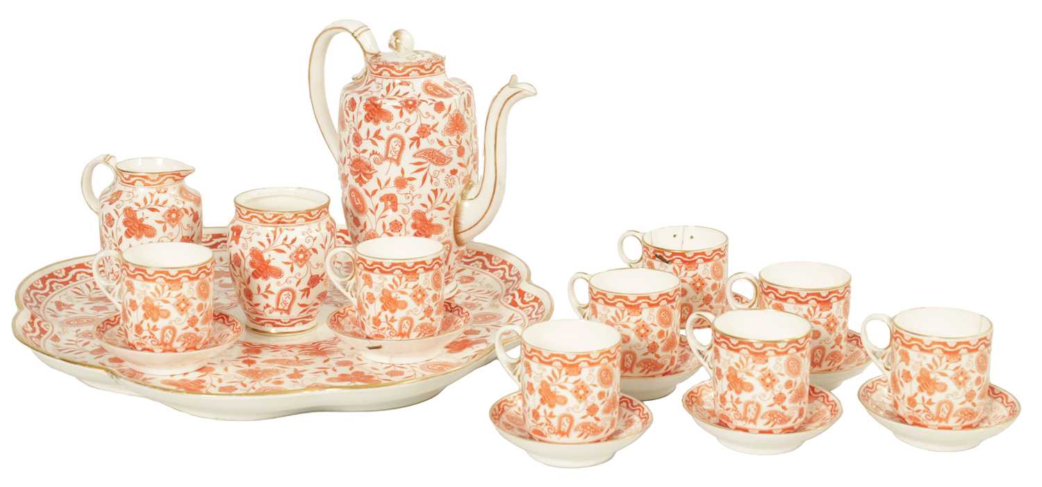 Lot 212 - A LATE 19TH CENTURY ROYAL CROWN DERBY PORCELAIN RED AND WHITE WILMOT TEA SERVICE