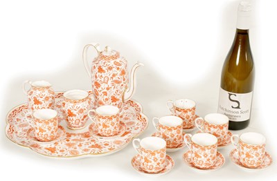 Lot 212 - A LATE 19TH CENTURY ROYAL CROWN DERBY PORCELAIN RED AND WHITE WILMOT TEA SERVICE