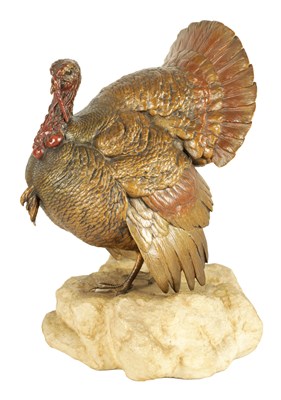 Lot 521 - FRANZ BERGMANN, A 19TH CENTURY AUSTRIAN COLD PAINTED BRONZE SCULPTURE OF A TURKEY