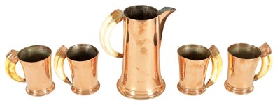 Lot 1287 - ASPREY & Co, A STYLISH SET OF 4 EARLY 20TH CENTURY COPPER ALE MUGS AND MATCHING JUG