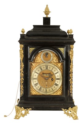 Lot 414 - PETER WISE, LONDON. A GEORGE II EBONISED BRACKET CLOCK WITH MOONPHASE