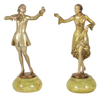 Lot 537 - JOSEF LORENZL (1882-1950), A PAIR OF ART DECCO COLD PAINTED BRONZE FIGURES OF DANCERS