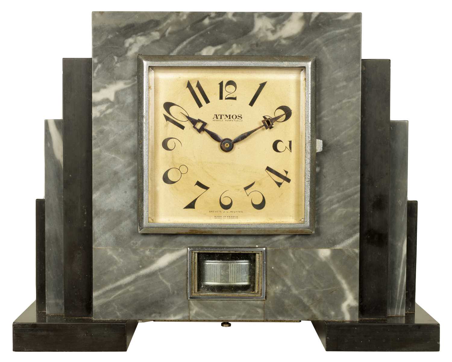 198 - J.L. REUTTER. AN EARLY FRENCH MARBLE ATMOS CLOCK, CIRCA 1930