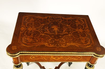 Lot 880 - A MID 19TH CENTURY MARQUETRY INLAID WALNUT AND EBONISED ORMOLU MOUNTED CARD TABLE