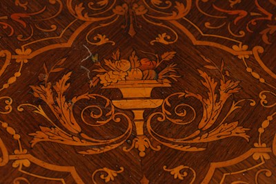 Lot 880 - A MID 19TH CENTURY MARQUETRY INLAID WALNUT AND EBONISED ORMOLU MOUNTED CARD TABLE
