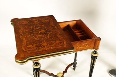 Lot 880 - A MID 19TH CENTURY MARQUETRY INLAID WALNUT AND EBONISED ORMOLU MOUNTED CARD TABLE