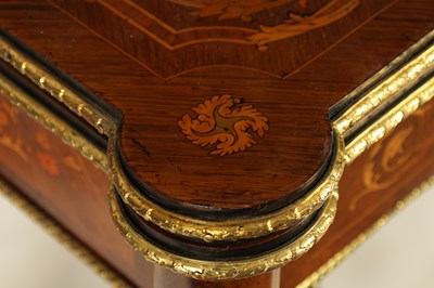 Lot 880 - A MID 19TH CENTURY MARQUETRY INLAID WALNUT AND EBONISED ORMOLU MOUNTED CARD TABLE